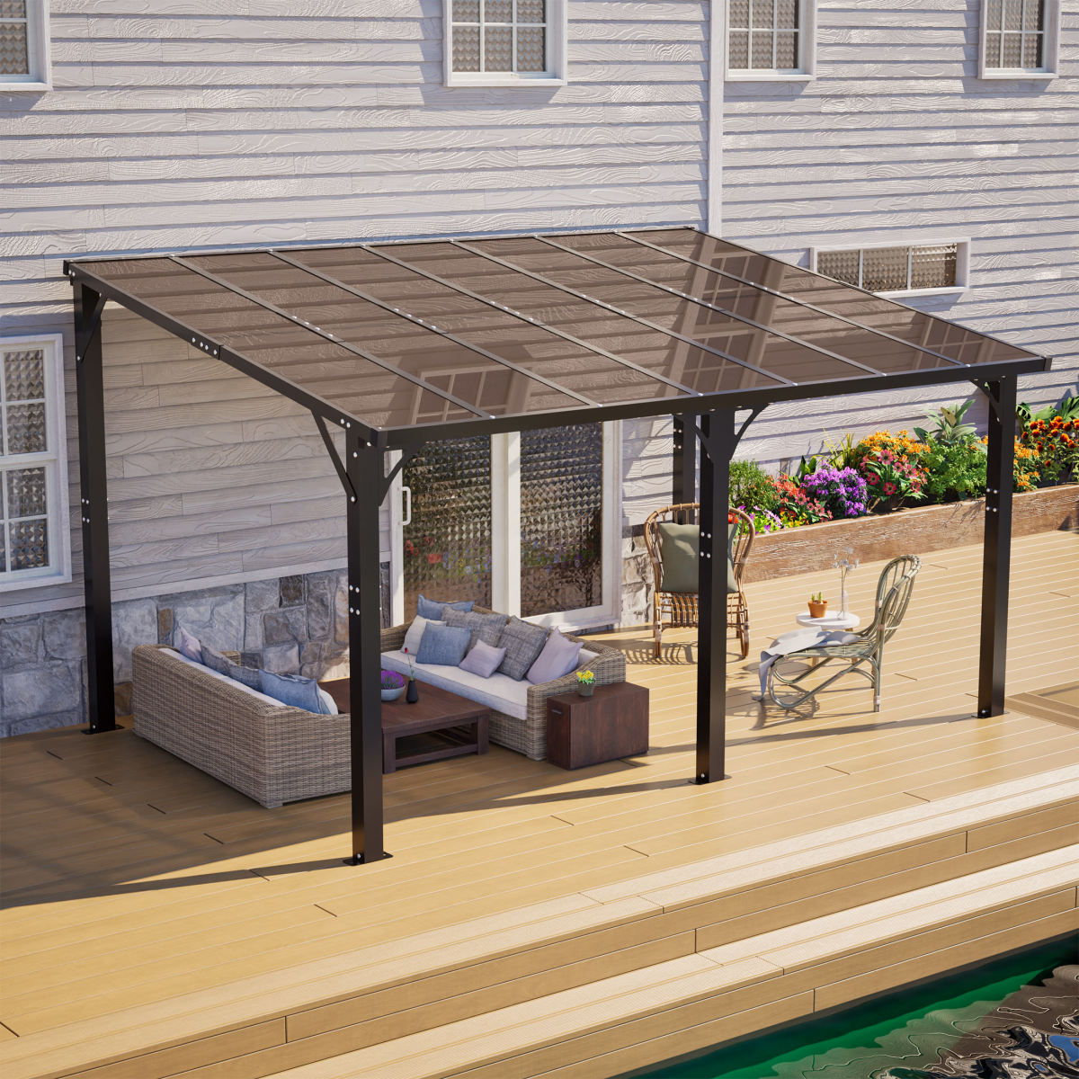 14x10 FT Hardtop Gazebo, Heavy Duty Outdoor Pergola with Tinted Polycarbonate Roof, UV & Snow Resistant, Rustproof Aluminum Frame – For Patio, Backyard, Garden, Carport