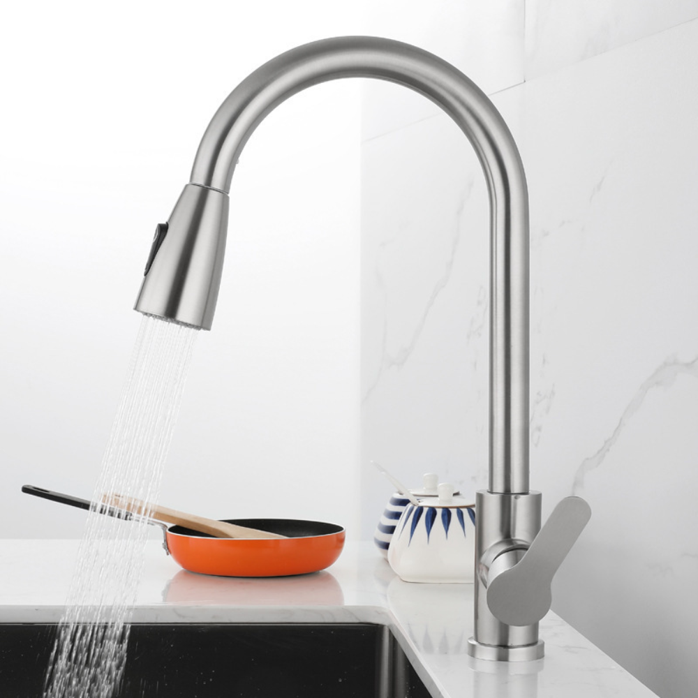 Silvery--Kitchen Tap, 2 Modes 360 Swivel Spout Kitchen Sink Mixer Tap, Single Handle Stainless Steel Tap, For Single Hole Sink And Kitchen, Black And Silvery, Christmas Gifts