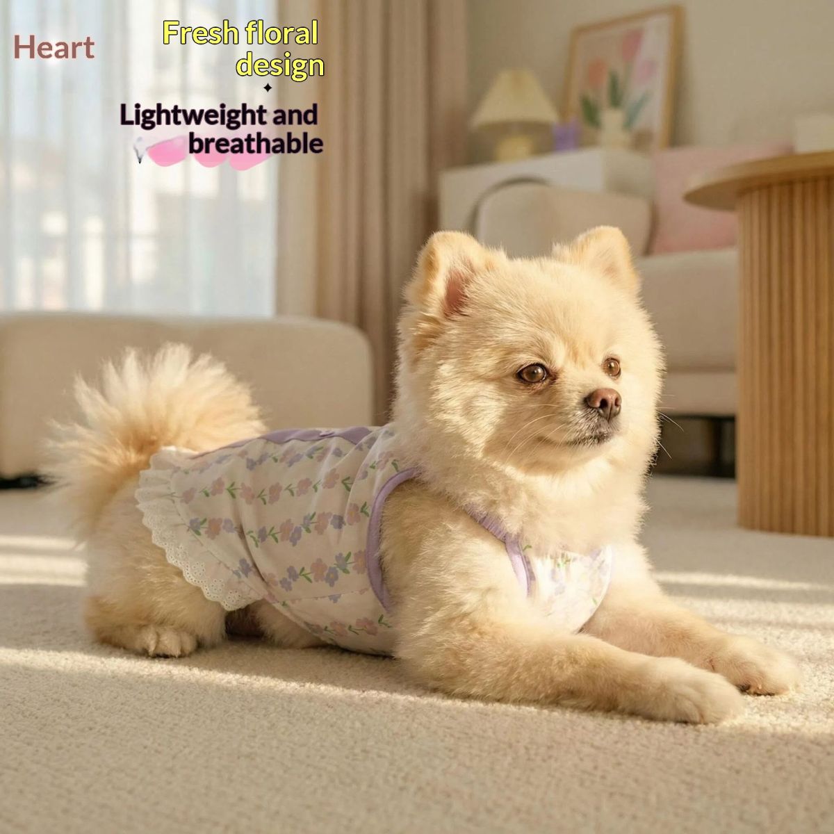 Pet Cat Hair-Proof Little Floral Suspender Dress