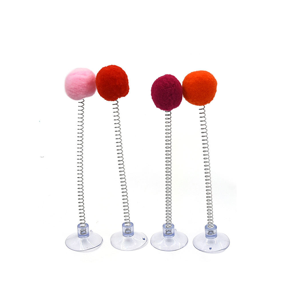Pet Cat Spring Feather Ball Interactive Cat Teaser Colorful Fur Ball High-Elastic Pet Toy