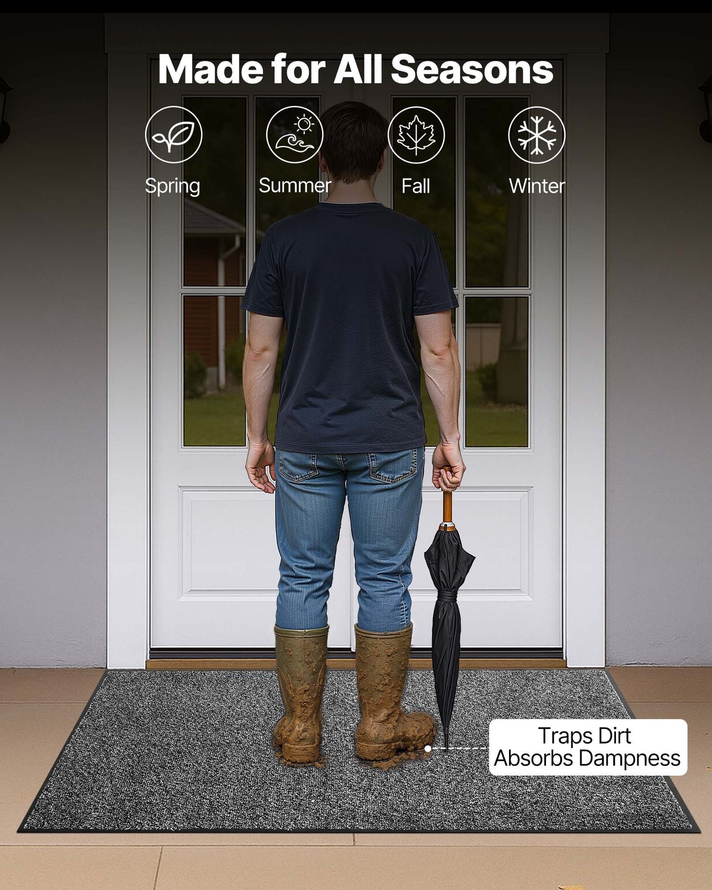 Front Door Mat, 1524 X 914 Mm Commercial Floor Mat For Indoor And Outdoor, Industrial Entrance Carpet With PVC Backing, Heavy Duty Washable Entry Rug For Hallway, Kitchen, Balcony, Garage, Grey