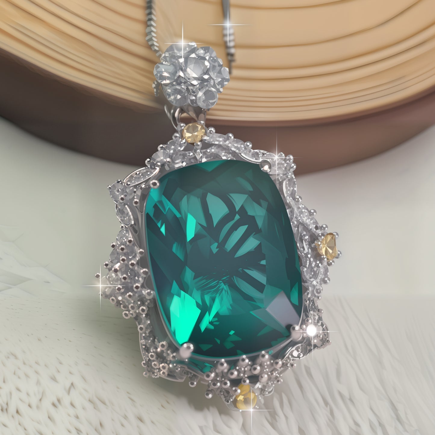 Oval Cut Simulated Emerald Halo Pendant Necklace For Women, Two-Tone Copper Plated Silver White CZ Vintage Royal Wedding Bridal Statement Jewelry Gift