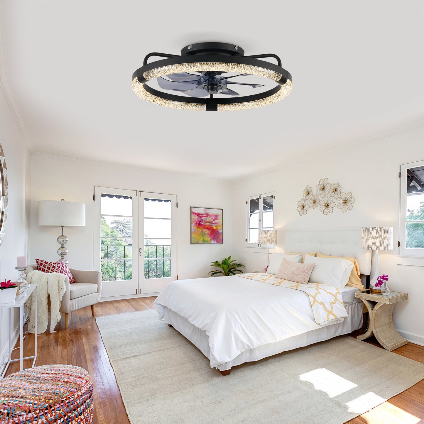20  Ceiling Fans With Kit ,LED Light Source And Remote Control, 3000-6500K Dimmable Modern Flush Mount LED Fan Light, 6 Speeds, Quiet DC Motor For Living Room, Bedroom,Kitchen----Matte Black