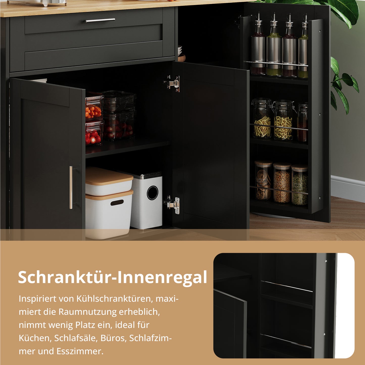 L132.5xW44-70xH90cm Large Mobile Kitchen Table, Foldable Countertop, Oak Grain, Multifunctional Cabinet, Spice Rack, Towel Rack, 5 Wheels, Suitable For Kitchen Dining Home