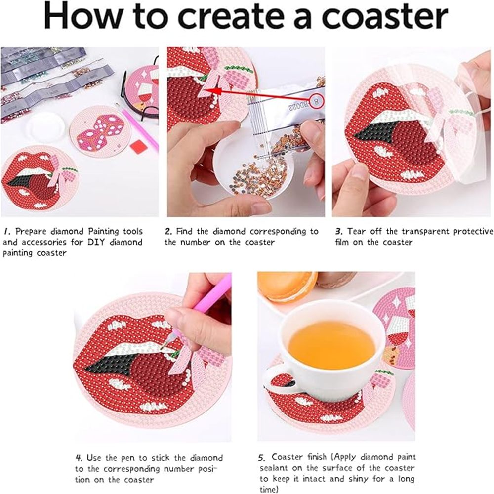 Diamond Art Drawing Coaster With Bracket, DIY Wine Glass Pattern Diamond Art Coaster, Suitable For Adults And Beginners Diamond Drawing Kit, Diamond Kit Craft Supplies, Exquisite Gifts For Friends