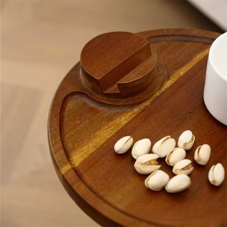 Wooden Round Side Table With A Phone Holder Small Floor-standing Table For Home Use