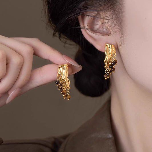 Vintage Wrinkled Grape Cluster Drop Earrings For Women, Niche Textured Tassel Stud Earrings Unique High-End Fashion Ear Jewelry