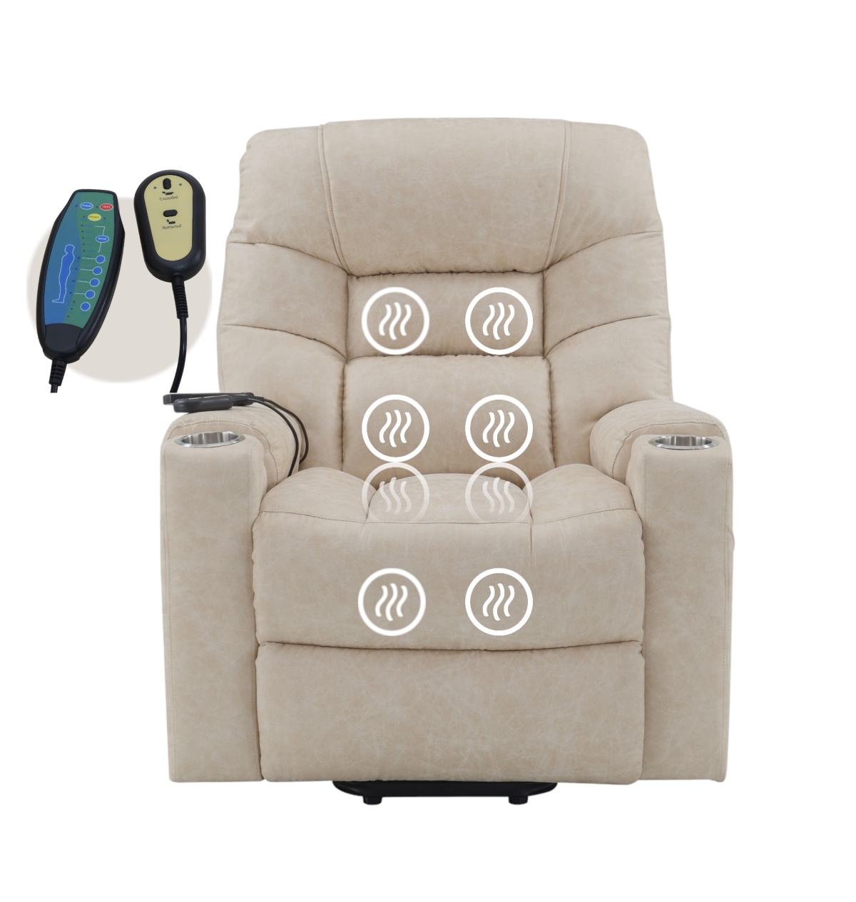 Nairi Ivory Leather Aire Power Motion Recliner With Lift, Heating & Massage Function