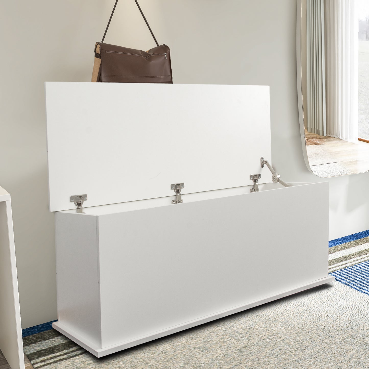Storage Chest Trunk, Lift Top Wood Box For Entryway Bench Organizer Home Furniture, White