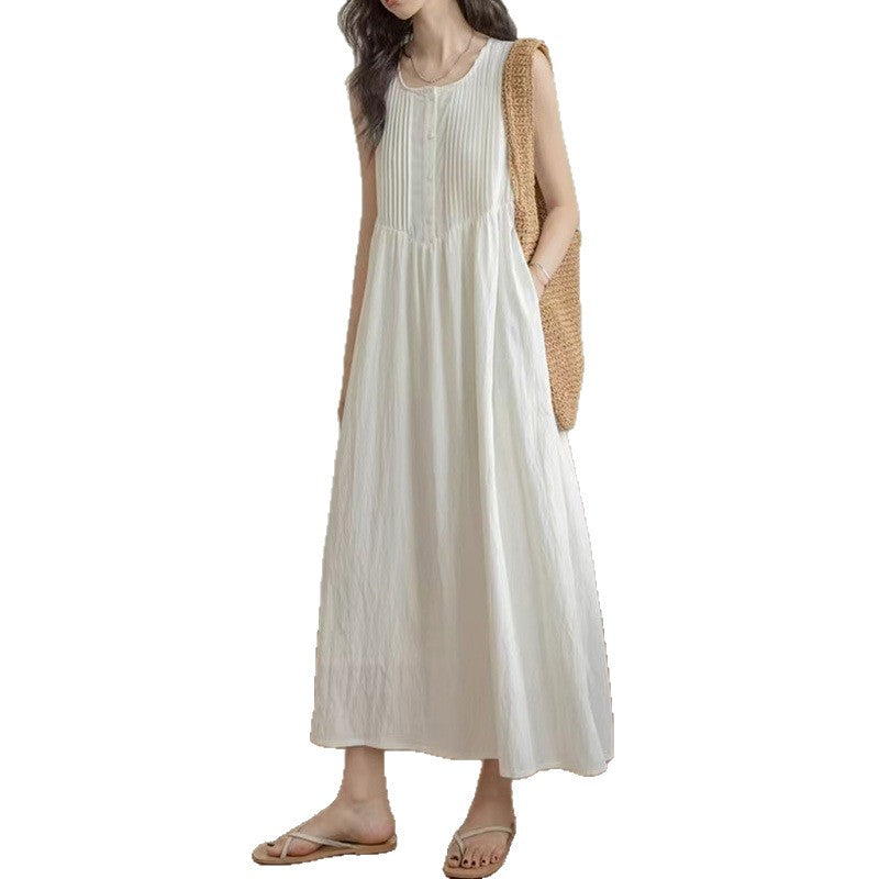 Summer New Arrival Artistic Pleated Stylish Plus-Size Sleeveless Tank Dress