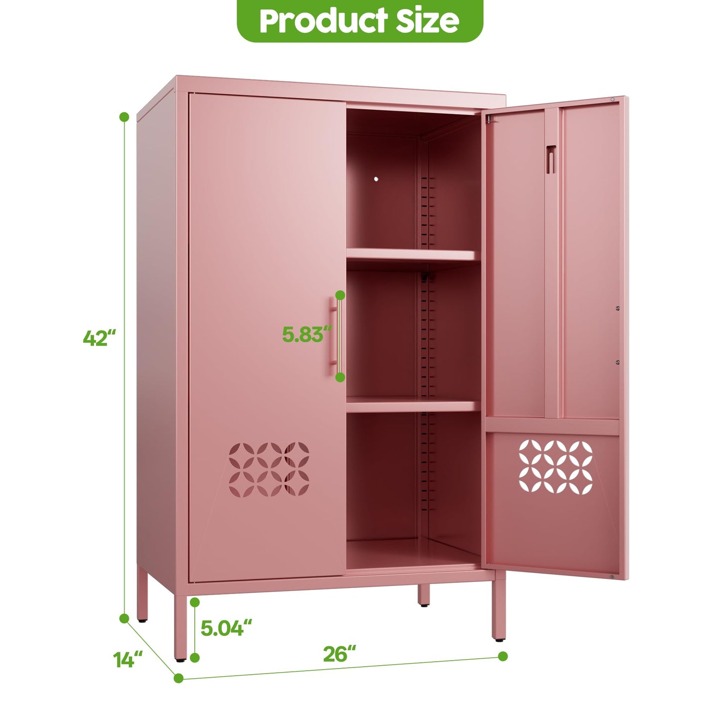 Metal Storage Cabinet, 42inch H Kitchen Pantry Storage Cabinets With 2 Shelves, For Living Room, Home, Required Assembly
