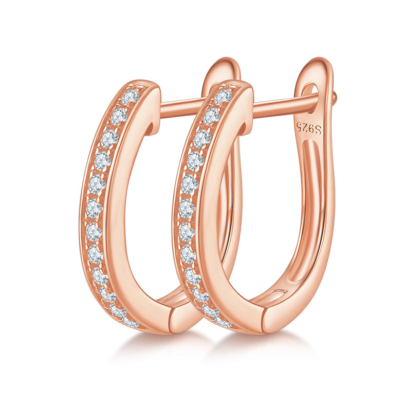 S925 Sterling Silver Pave Moissanite Hoop Earrings  Minimalist U Shaped Huggie Hoops With GRA Certificate Platinum Plated Jewelry Gift Box Set For Women