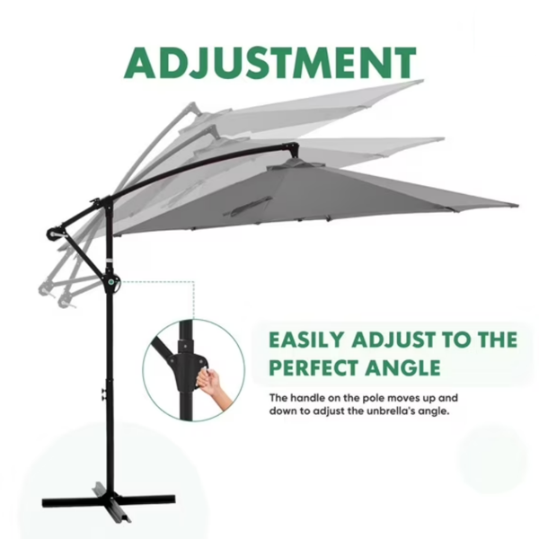 Outdoor Patio Umbrella, 10ft Offset Hanging Patio Umbrella With Aluminum Stand, 8 Ribs, UV Protection For Pool Garden Backyard Market, Gray  Shipment From Walmart
