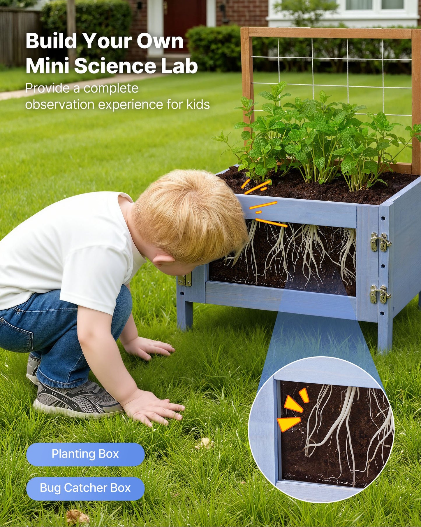 Mud Kitchen, Outdoor Mud Kitchen For Kids, Wood Outdoor Play Kitchens With Planting Box, Critter Catcher Container, Tank, Sink, Cookware Pots And Accessories, Wooden Play Kitchens For Lawn, Yard