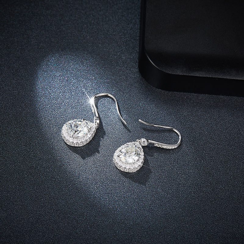 S925 Sterling Silver 7x9mm Pear Cut Moissanite Dangle Earrings  Teardrop Halo Hook Drop Earrings With GRA Certificate Platinum Plated Jewelry Gift Box Set For Women