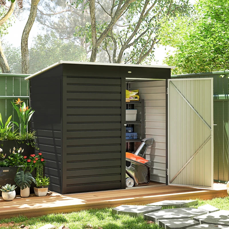 6' X 4' Outdoor Garden Shed, Metal Storage Shed With Lockable Door And Gloves For Backyard Garden Patio, Dark Gray Multiple Packages