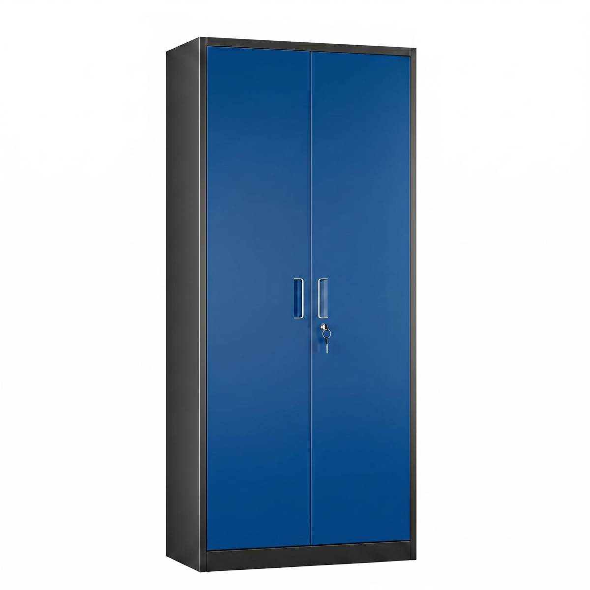 Metal Garage Storage Cabinet, Lockable Steel Storage Cabinet With 4 Adjustable Shelves For Garage, Office, Home, Assembly Required, Black & Blue