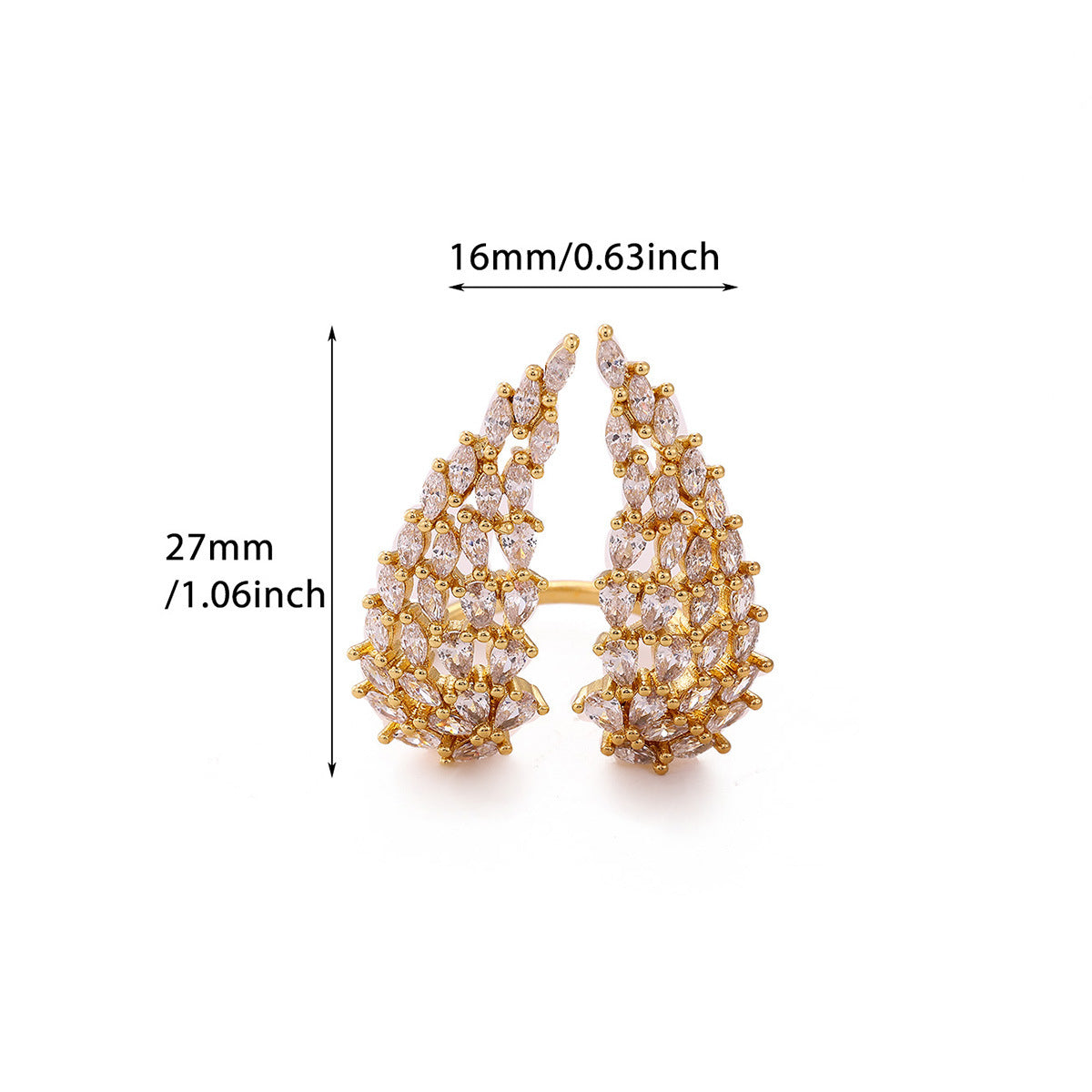 European American Retro Fashion Zircon Heart Flower Cross Open Ring 18K Gold Plated Stainless Steel Women Jewelry