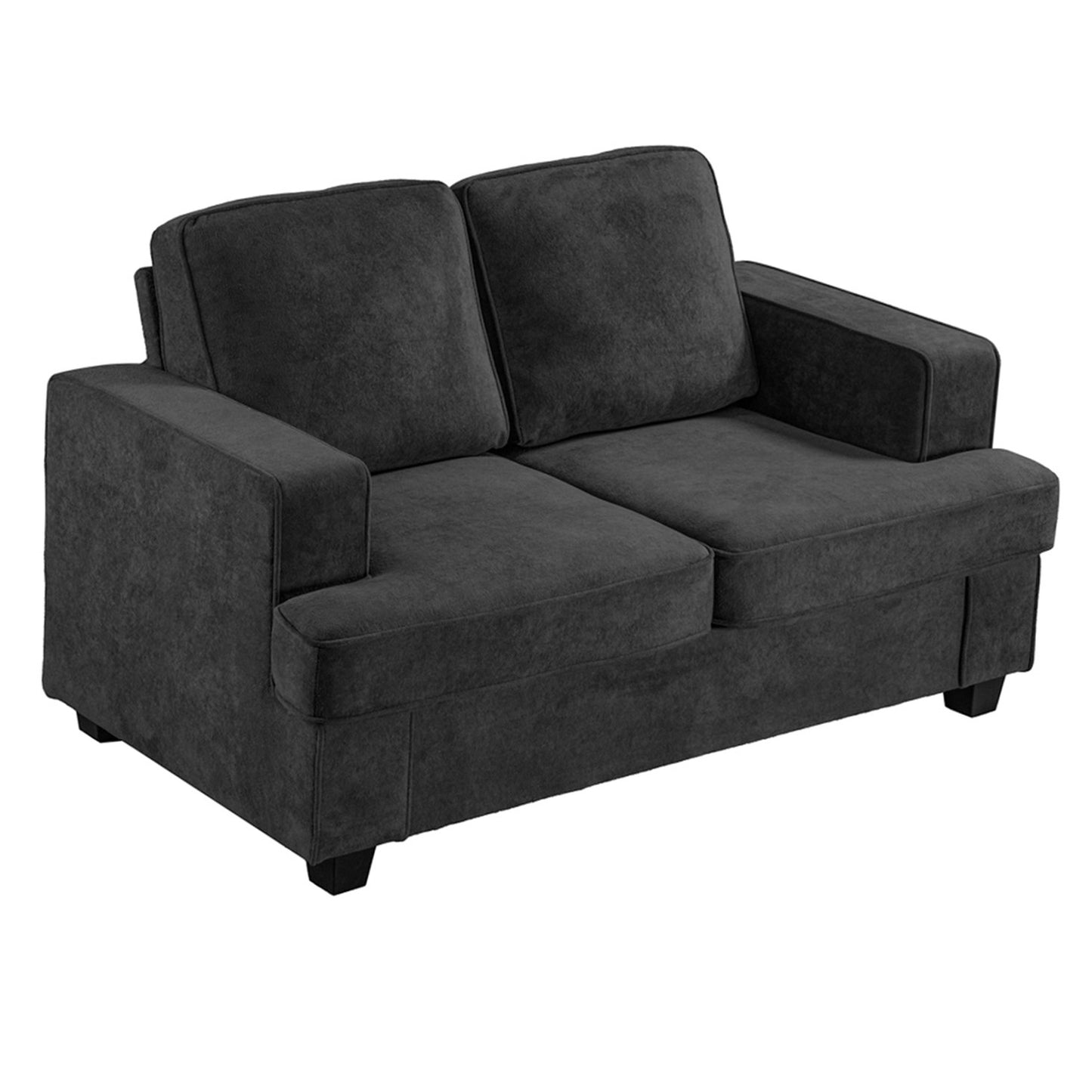 Modern Velvet Loveseat, Comfortable 2 Seater Couch With Deep Seating And High-Density Foam, Loose Back Cushions, Wide Arms, Living Room Furniture For Home, Apartment, Office, Black