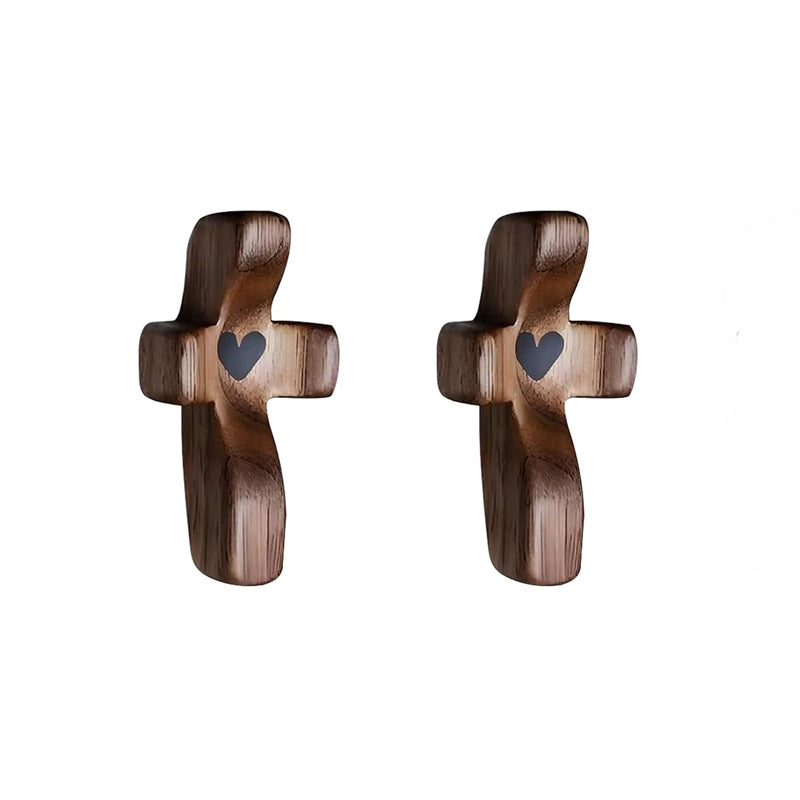 2Pcs Cross My Heart, Encouragement Gift, Relieve Anxiety Comfort For Clutching, Clinging And Praying, Wooden Cross Fidget, Pocket Olive Wood Crosses Religious Gift