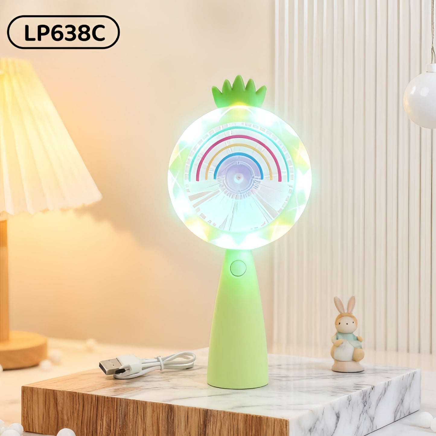 Outdoor Travel Student Cartoon LED Fill Light Handheld Portable USB Charged Fan