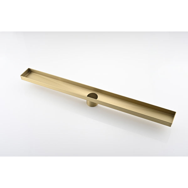 24 Inch Linear Shower Drain With 2-in-1 Flat & Tile Insert Removable Cover, 304 Stainless Steel With Hair Strainer And Leveling Feet, Brushed Gold