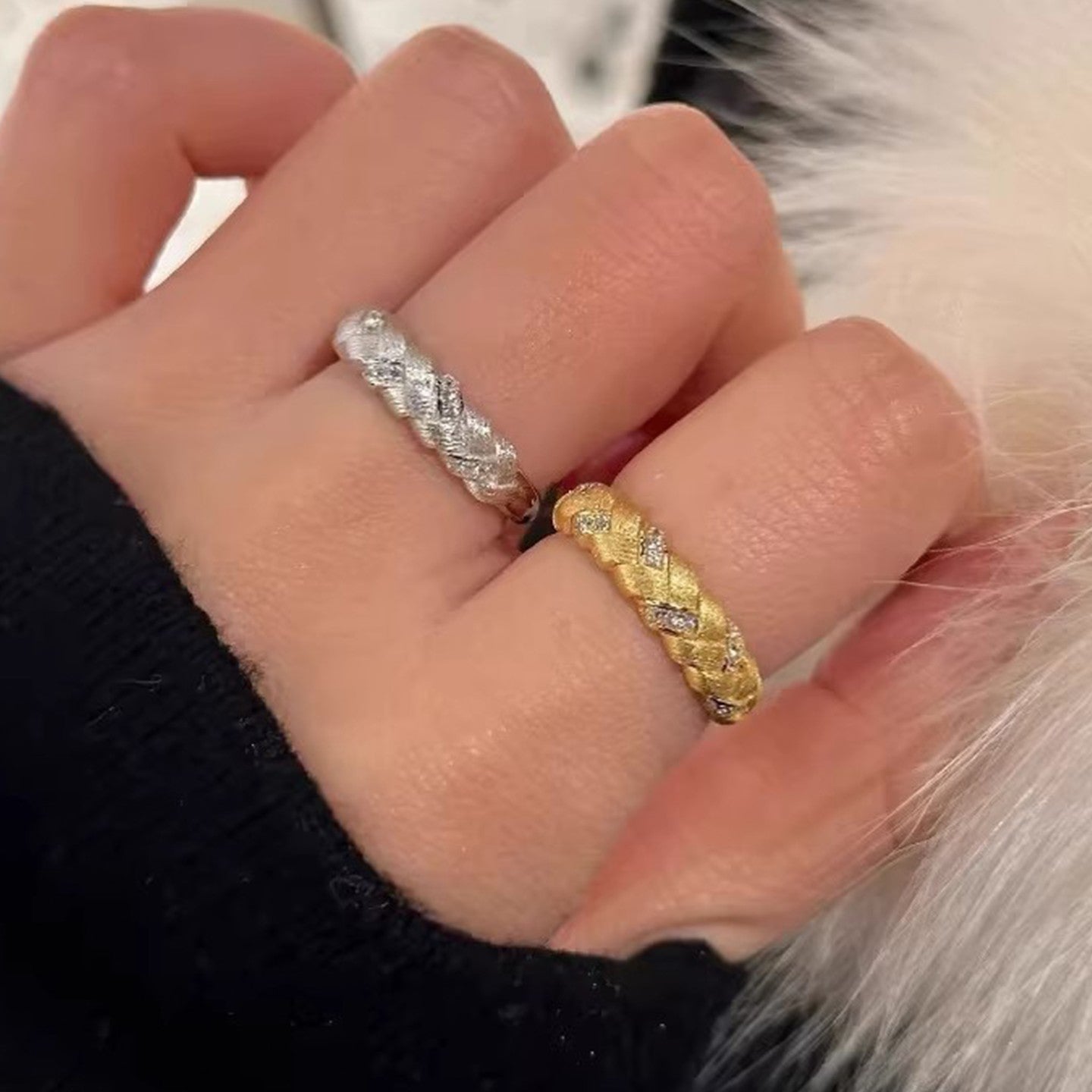 1pc 999 Sterling Silver Diamond Twisted Open Ring, Luxurious Retro Style, Perfect For Daily Wear And Valentine's Gift