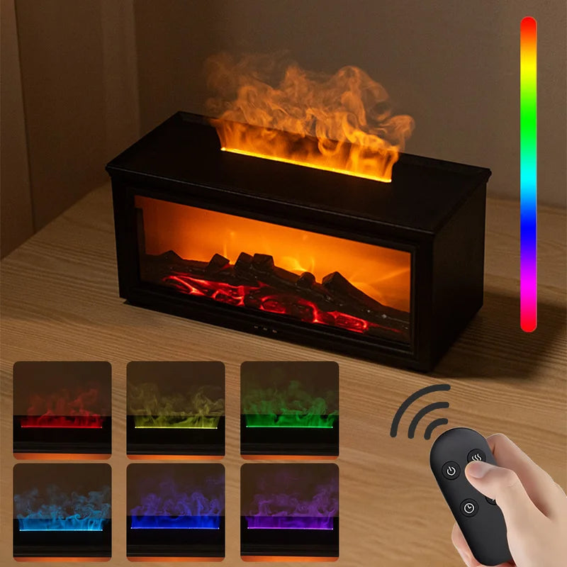 Air Flame Aroma Humidifier 280ml USB 7 Color LED Fireplace Diffuser With Remote Control Essential Oil Tray For Bedroom Room Gift