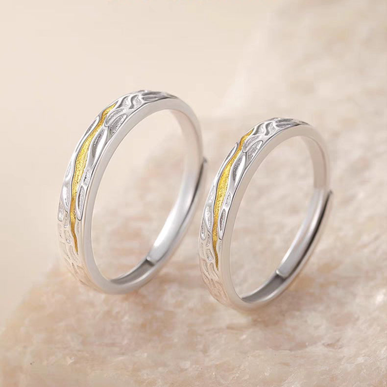 1 Pair 999 Sterling Silver Tyndall Effect Two-Tone Couple Rings, Adjustable Promise Rings, Ideal Valentine's Day Gift For Lovers