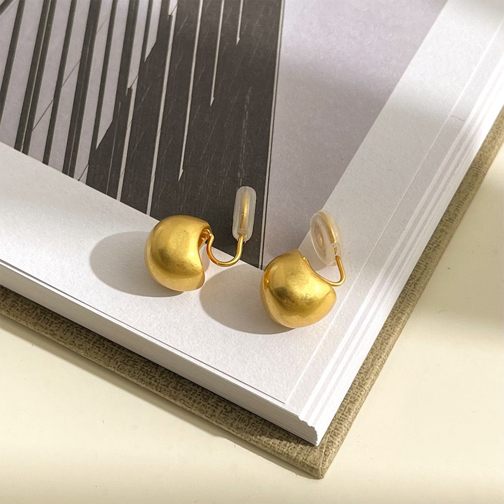 French Brushed Metal Ear Clips Women No Piercing Coil Earrings Versatile Fashion Commute