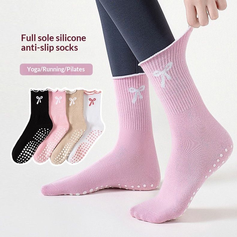 Sports Socks Yoga Mid Calf Socks Non Slip Silicone Ruffle Cotton Socks