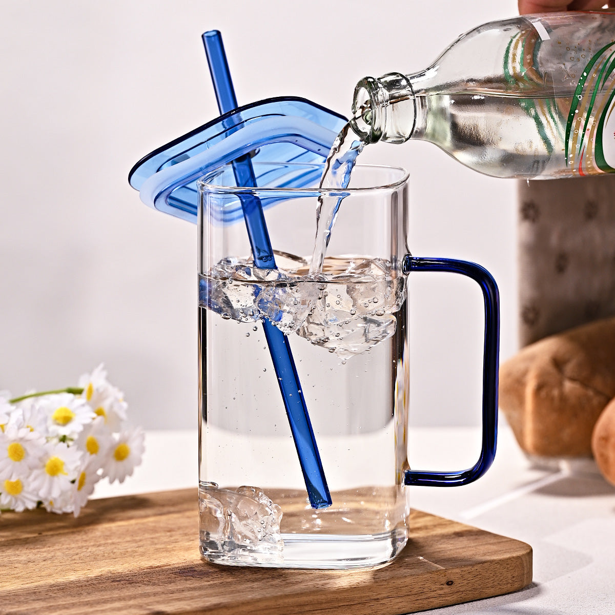 1 Pcs Transparent Glass Straw Cup, 4 Colors Square Glass Cup With Straw And Lid, High Borosilicate Glass Cup, Milk Cup, Juice Cup, Cold Drink Cup, Coffee Cup, Tea Cup, Office Cup, Gift Cup