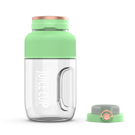 Green Portable Rechargeable Juicer Food Grade Plastic Blender With Large Caliber Feeding