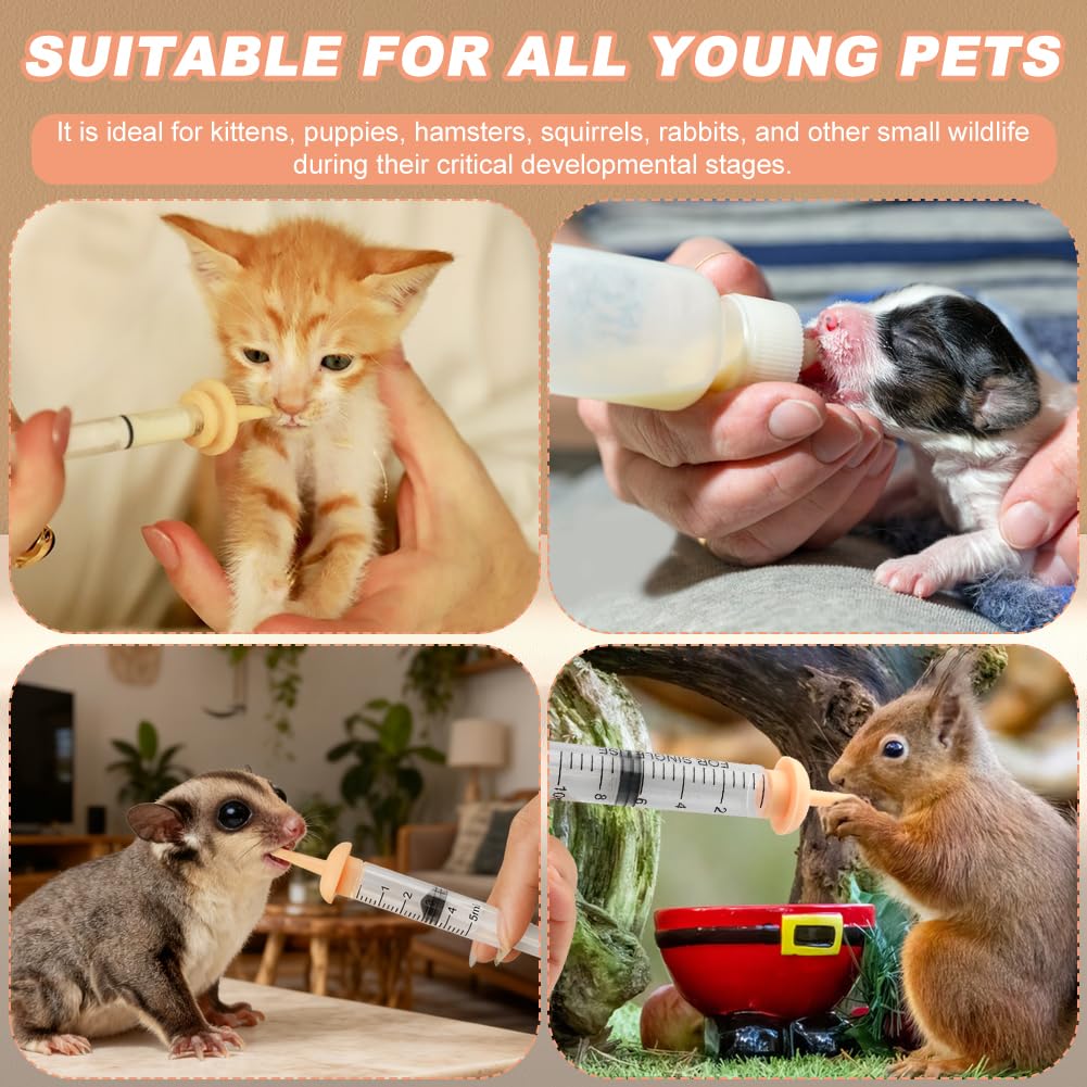 Pet Nursing Kit, Newborn Cat Bottle Feeding Set, For Newborn Puppies, Kitten, Other Small Animals,with Silicone Nursing Nipples, Formula Dispenser,Liquid Syringes,Measuring Cup&Cleaning Brush