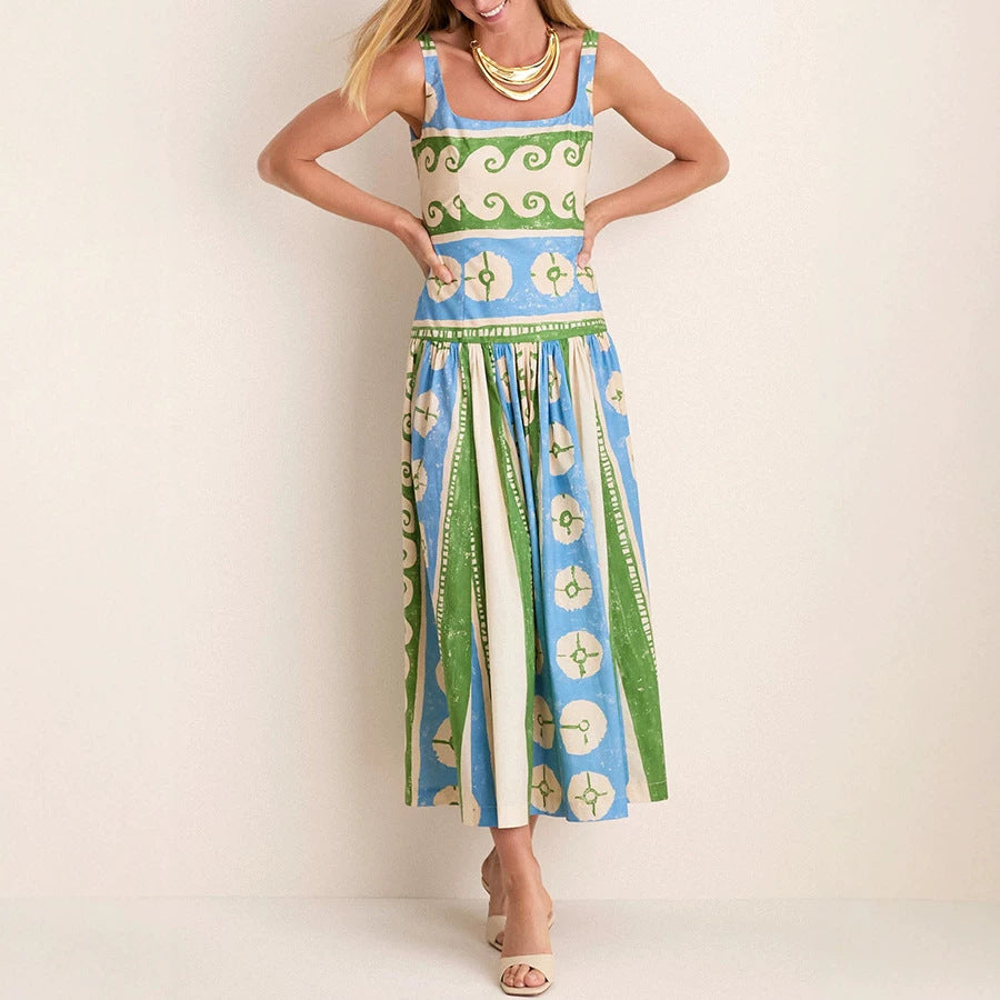 Summer New Linen Position-print Dress For Women