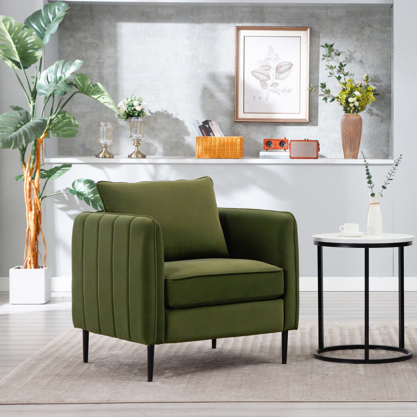 Accent Chair For Living Room, Velvet Comfy Single Sofa Chair Mid Century Modern Armchair With 1 Pillow And Metal Legs For Bedroom Office Reading