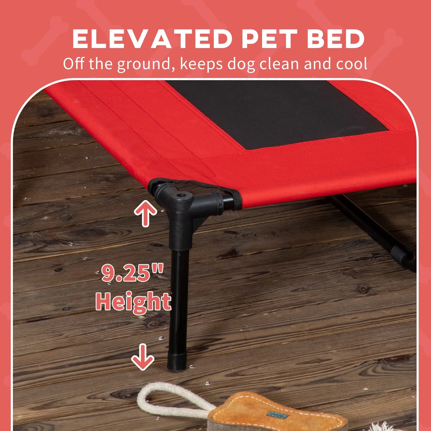 48 In X 36 In Elevated Dog Cot Cooling Pet Bed With UV Protection Canopy Shade, Portable Raised Outdoor Dog Bed, Heavy Duty Pet Hammock Bed For Medium & Large Dogs, Red