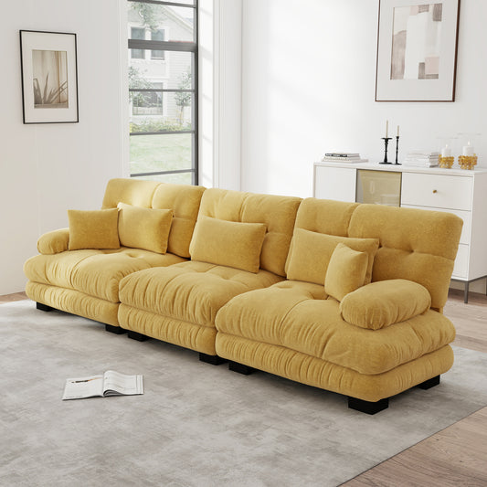 3 Seater Modular Corner Sofa With Deep Seat, Chenille Sofa Bed Comfortable Upholstered For Living Room, Apartment, Studio, Office,Yellow