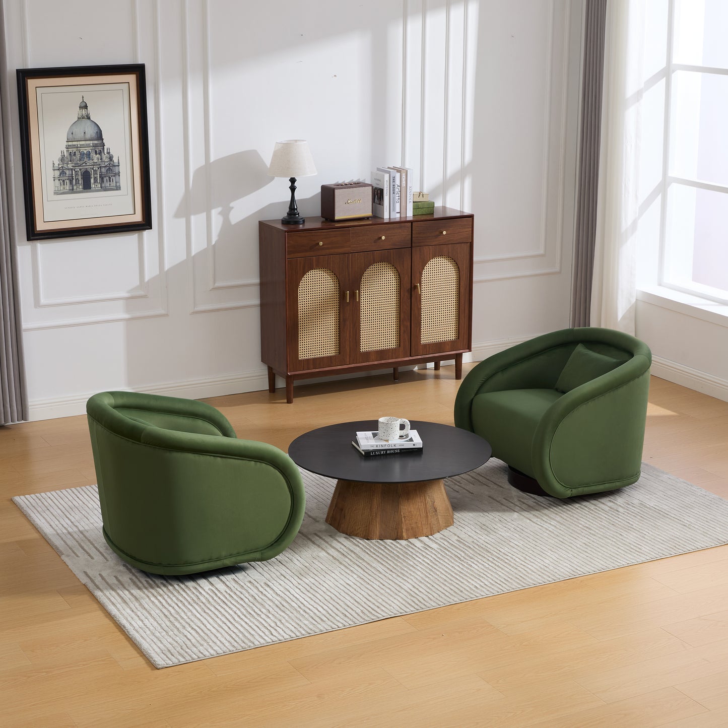 Swivel Accent Chair, 360 Degree Swivel Barrel Chair With Velvet Fabric Upholstery, Comfy Pumpkin Shaped Swivel Chair For Living Room, Bedroom, Or Office