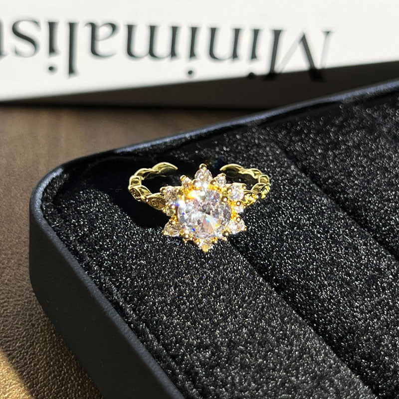 Niche Trendy Women Open Ring With Geometric Micro Paved Craft, Retro Ins Cold Wind Stylish Design, All-match Fashion Adjustable Finger Accessories