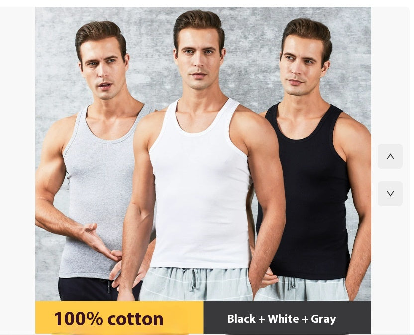 ALSHOW Best Sellers Stretchy Men Vest Pure Cotton Breathable Round Neckline Vest for Men coarse-pitch thread