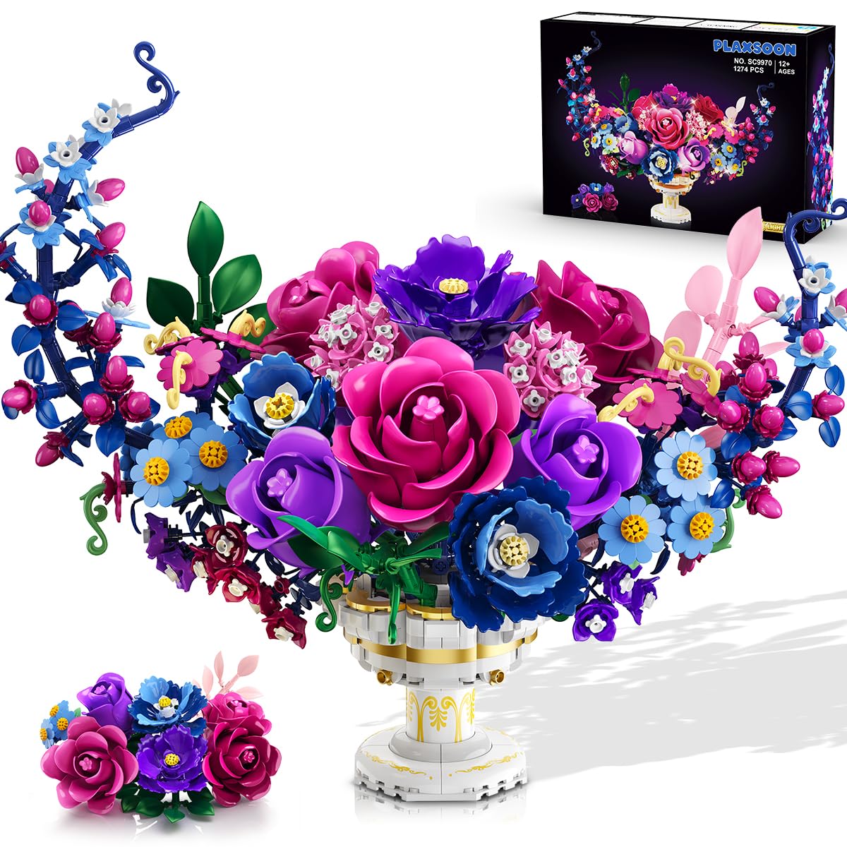 Moon Flower Bouquet Building Set With Lights,Valentines Day Flowers Botanicals Building Block Kit, Bonsai Plant  Home Decor Gift For Adults Women Boys Girls