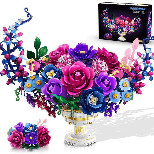 Moon Flower Bouquet Building Set With Lights,Valentines Day Flowers Botanicals Building Block Kit, Bonsai Plant  Home Decor Gift For Adults Women Boys Girls