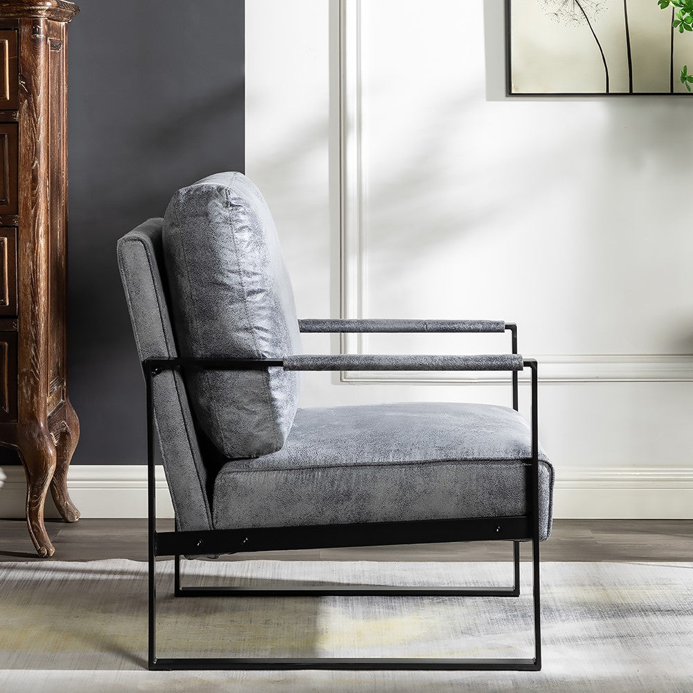 Direct Classic Mid Century Modern Accent Chair With Durable Square Metal Frame, Armchair For Living Room, Bedroom, Home Office In Spotted Microfiber Upholstery, Grey