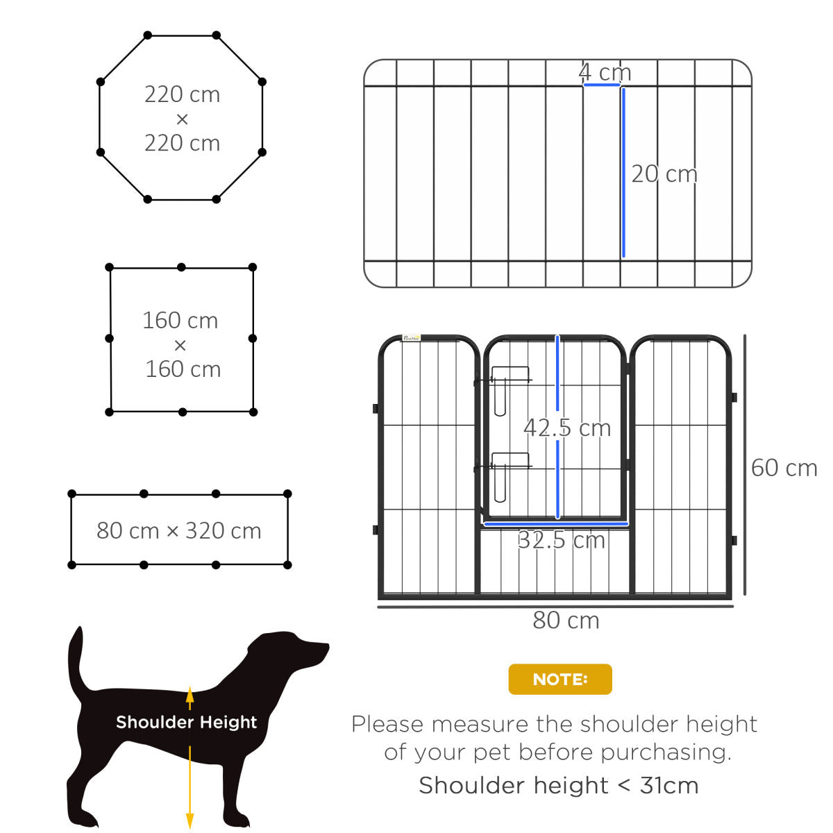 PawHut Steel 8 Panel Dog Pen Pet Puppy PlayPen Grey