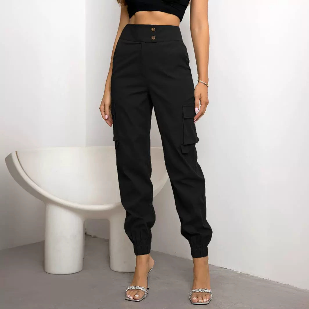 Fashionable Casual New-style Long Pants With Turn-up Cuffs And Side Pockets
