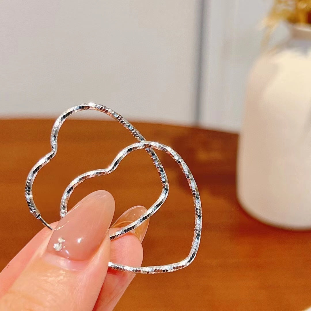 1 Pair 999 Sterling Silver Sparkly Geometric Hoop Earrings, Minimalist Style, Perfect For Daily Wear And Valentine's Gift