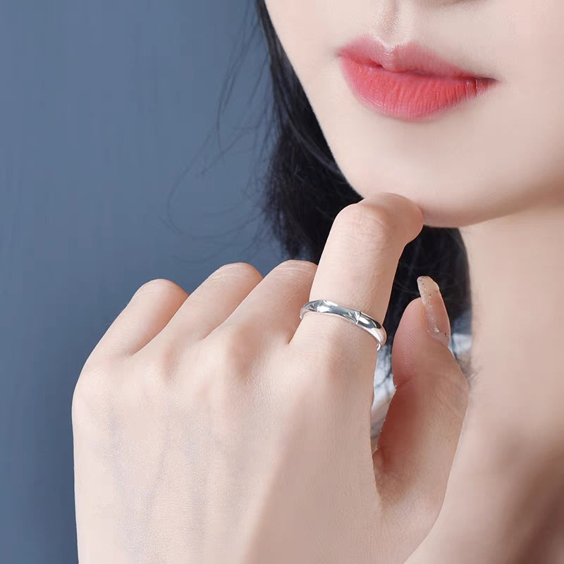 1pc 999 Sterling Silver Bamboo Joint Open Ring, Minimalist & Traditional Chinese Style, Perfect For Daily, Dating & Gifting, Ideal Valentine's Gift