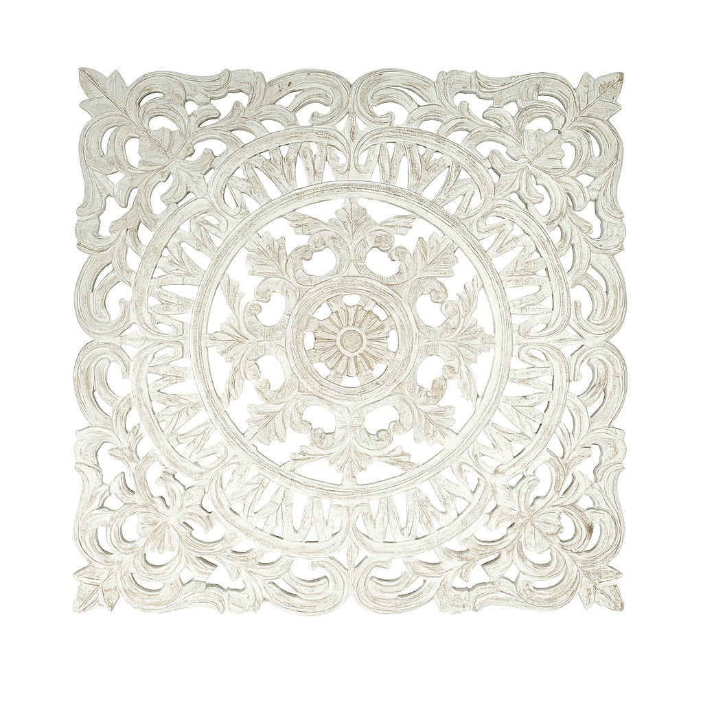 White Square Shape Handcrafted Wooden Wall Decor -36 X36  Elegant Home Accent