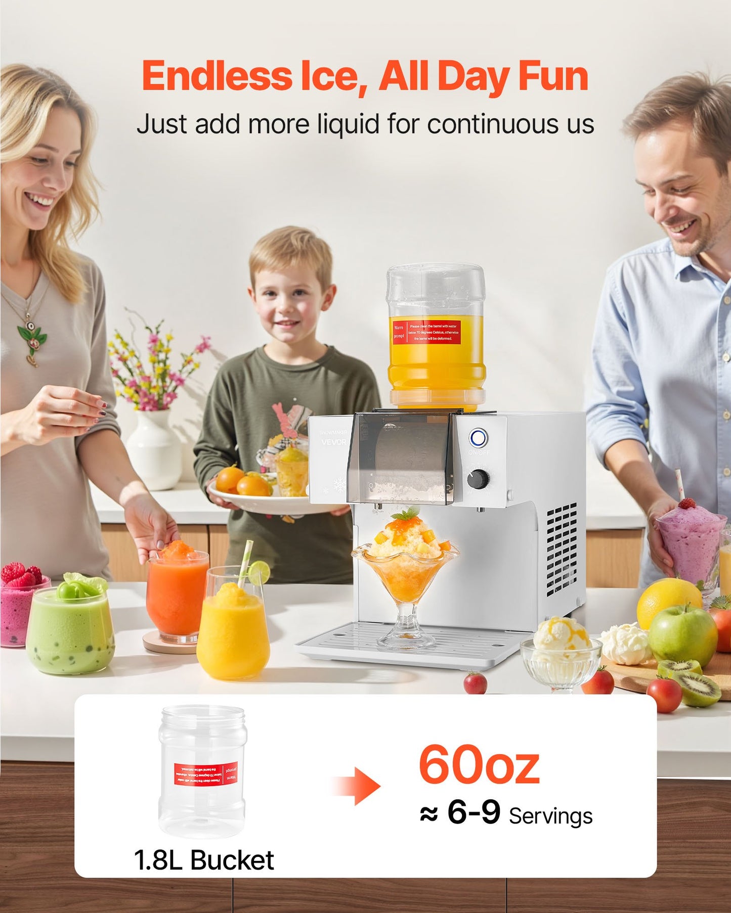 Snowflake Ice Machine, 132LBS/24H Snowflake Ice Maker, Ice-Shaver Machine With Stainless Steel Blade, Electric Snow Cone Maker With 0.48Gal Tank, 90S Fast Pre-Cooling, For Home & Small Gathering